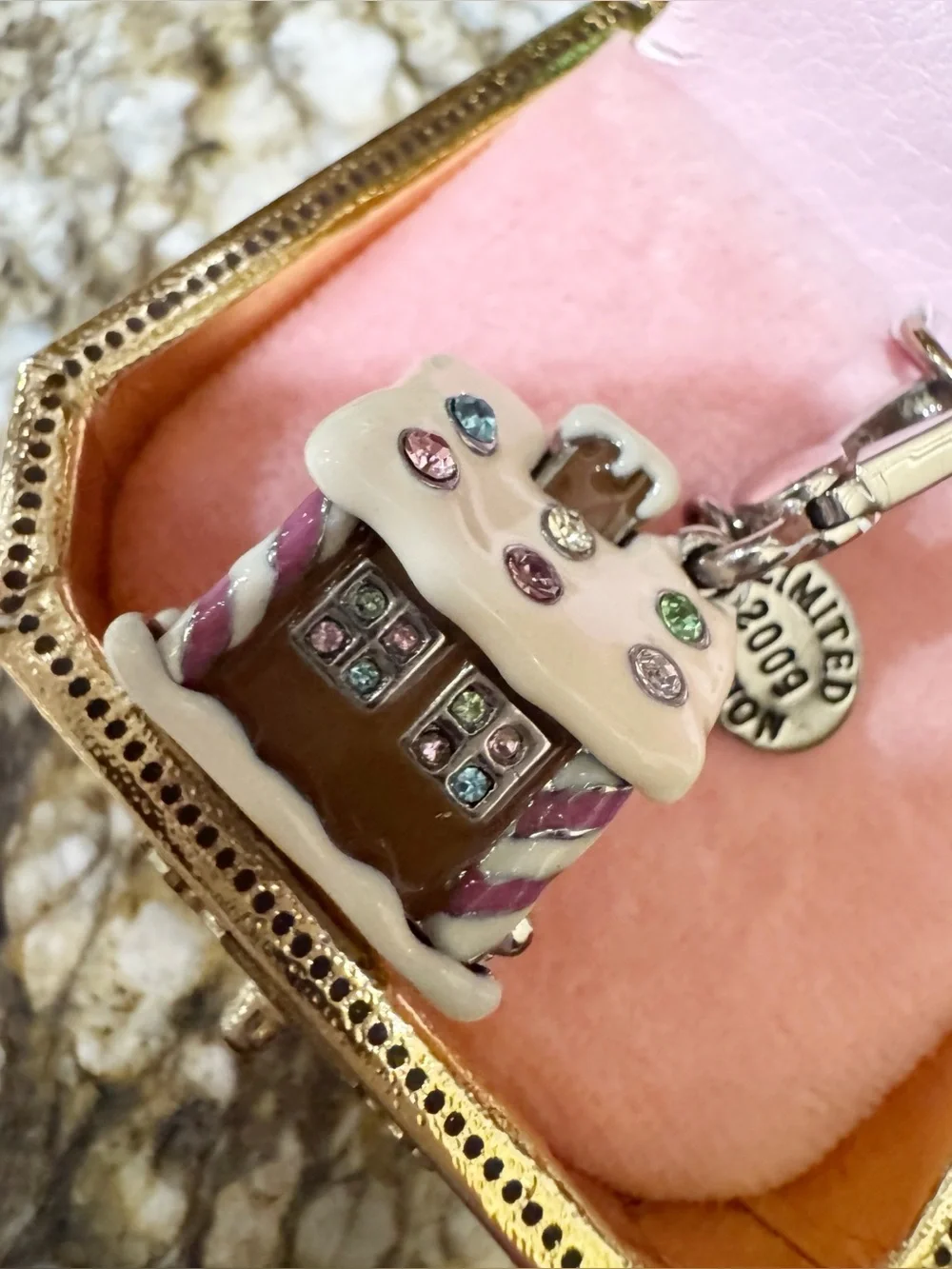 Juicy Couture Pink and Gold Gingerbread House Charm Bracelet Pendant Vintage Y2K